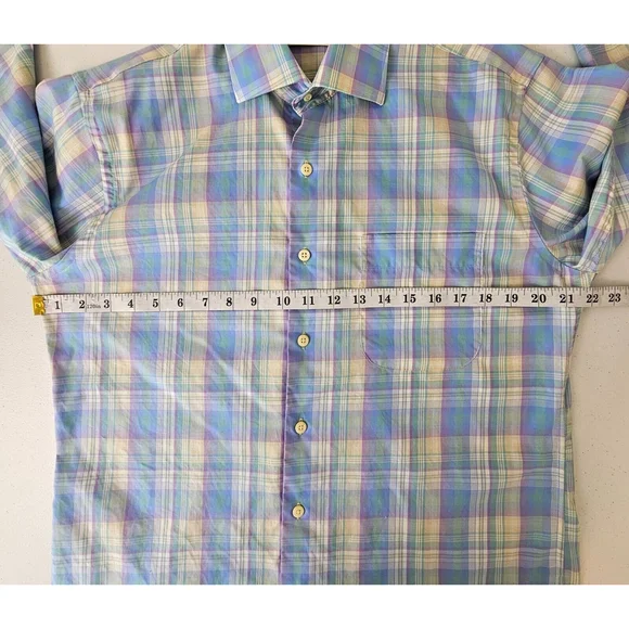 Peter Millar Crown Ease Medium Button Front Shirt Plaid Long Sleeve Blue Pastel - Picture 5 of 16